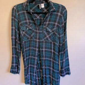 Green plaid button down shirt